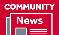 Community news logo white lettering to red background