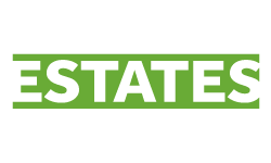 Estates logo green lettering to white background