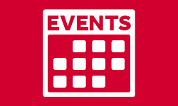 Events logo white to a red background