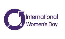 International Women's Day logo purple lettering to white background