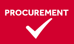 Procurement logo white tick and lettering to red background