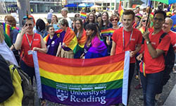 Colour photograph of colleagues at Reading Pride 2018