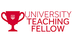University teachign fellowship logo, white prize cup and lettering to red background