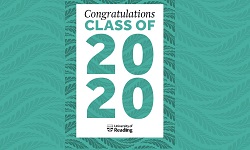 Class fo 2020 celebration logo, white lettering to patterned green background