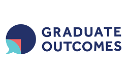 Graduate outcomes logo, purple and pale blue to white background