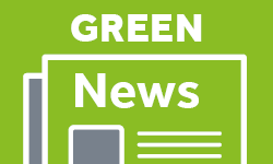 Green News logo white lettering and graphic of newspaper to green background
