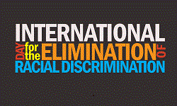 International Day for the Elimination of Racial Discrimination, multi-coloured lettering to black background