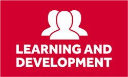 learning and development logo, white to red background