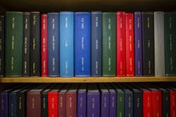 colour photograph of books on a shelf