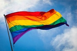 colour photograph of rainbow flag