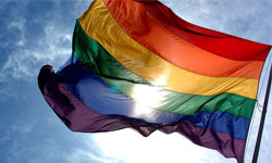 Colour photograph of rainbow flag