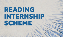 Reading Internship Scheme logo, blue to white background