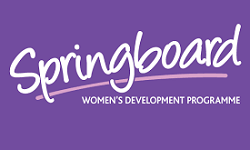 Springboard logo, white lettering to purple background